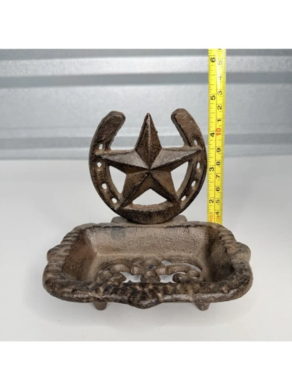 Cast Iron Horseshoe Star Soap Dish Rustic Western Cowboy Ranch Texas Decor
